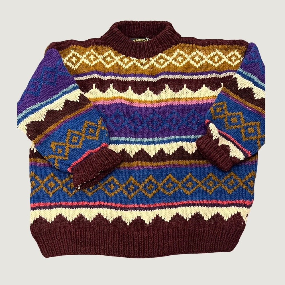 Backcountry Vintage Handmade Wool Sweater Ecuador Fair Isle Boho Chunky Knit